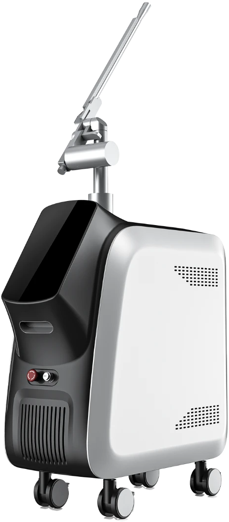 Regent R5 Q-Switched Nd:YAG console in white and graphite finish with seven-joint articulated light guide arm